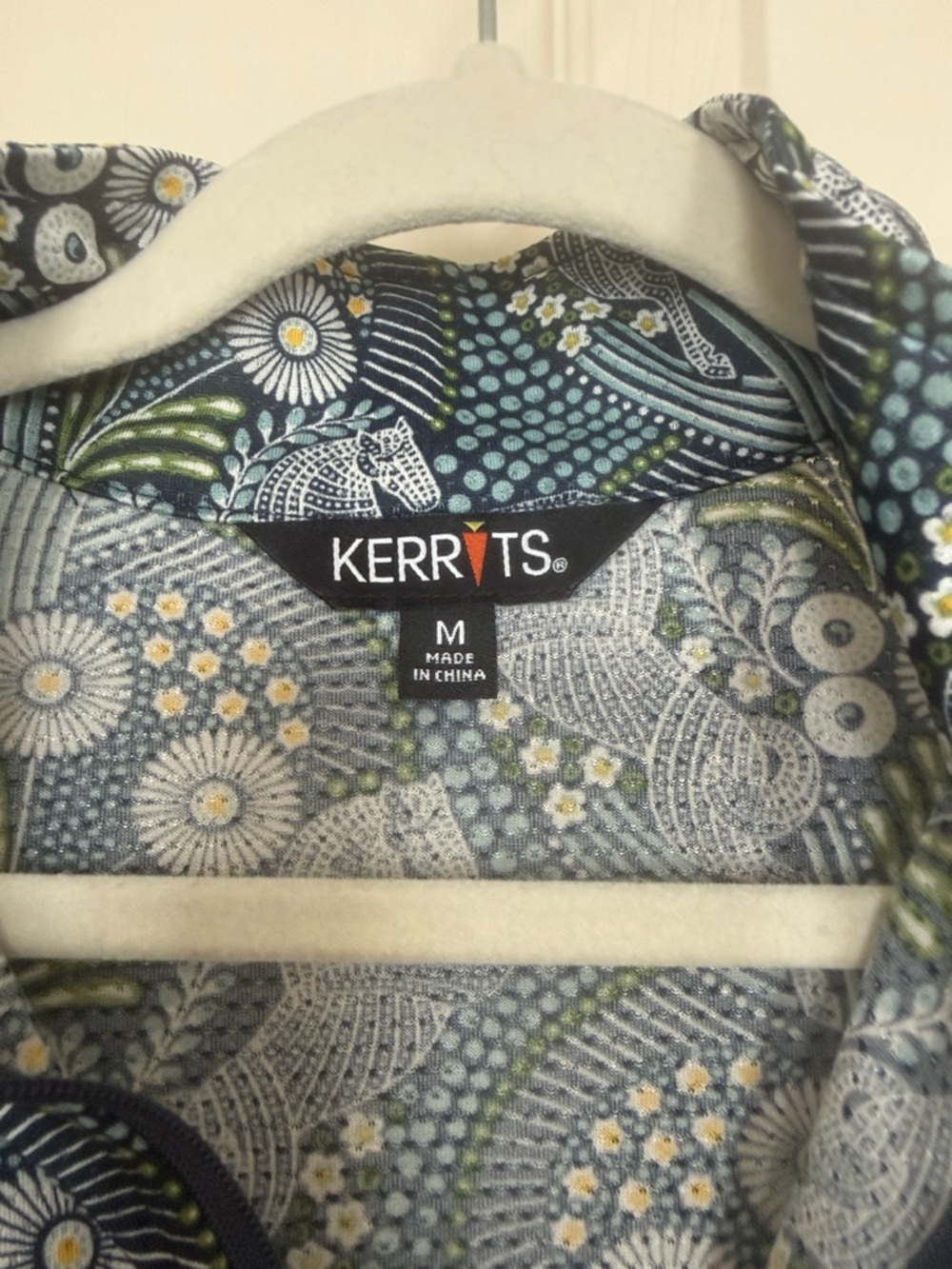 Kerrits Navy Horse & Floral Print Kids Short Sleeve Zip Shirt - Picture 3 of 6
